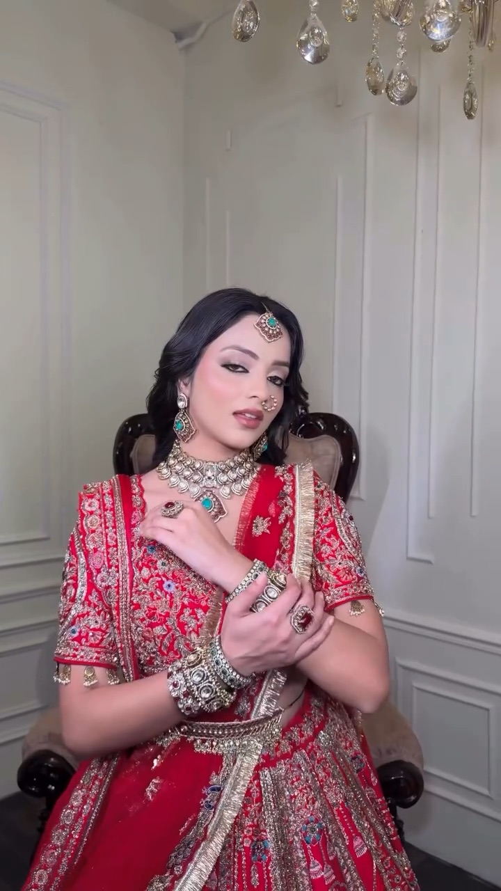 Bride in a classic red lehenga